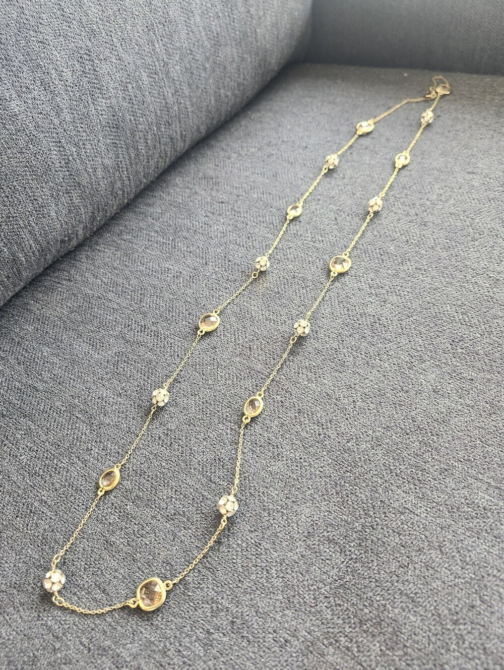 Stella And Dot Gold Long Station Necklace with Crystal Accents